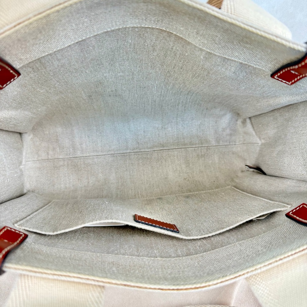Chloé Woody Medium Tote Beige Linen Canvas Logo Strap Brown Leather Trim - Picture 13 of 17